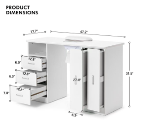 Glasspro manicure station dimensions