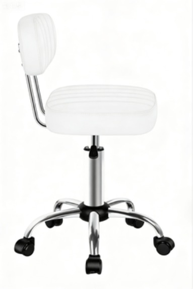 Square Studio Stool with Back – White2