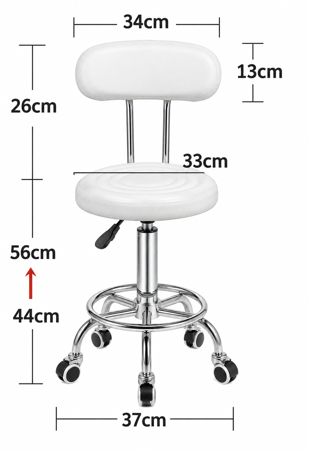White basic salon stool with back dimensions