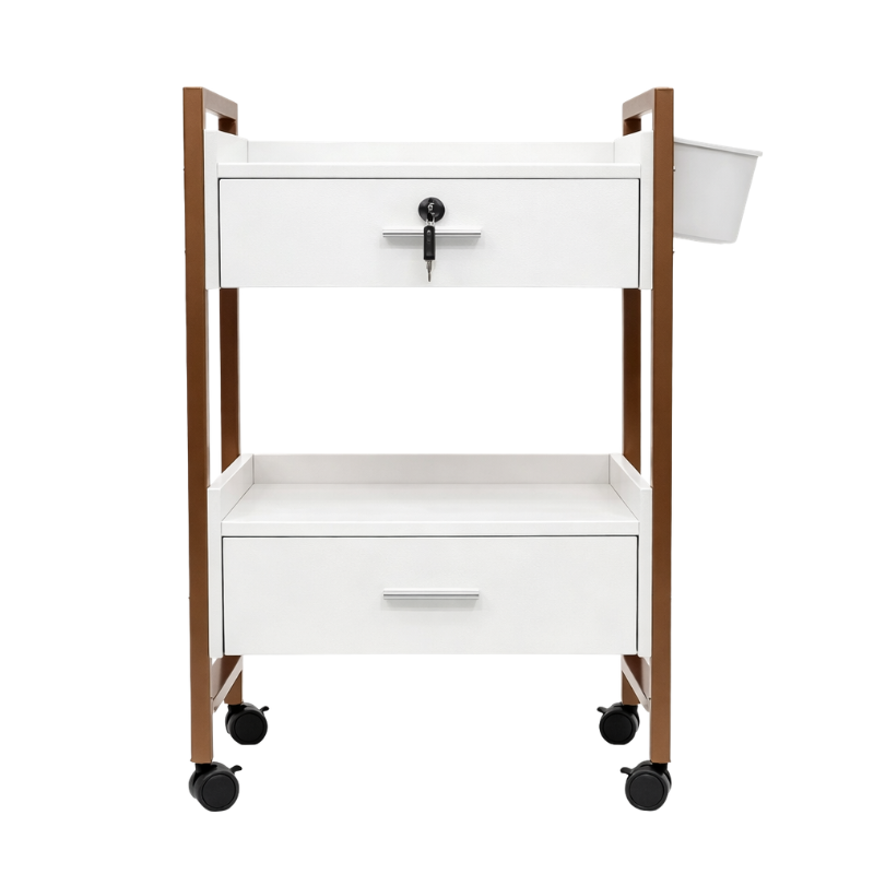 Polaris 2 Drawer Lockable Trolley – Gold and White