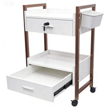Polaris 2 Drawer Lockable Trolley – Gold and White3